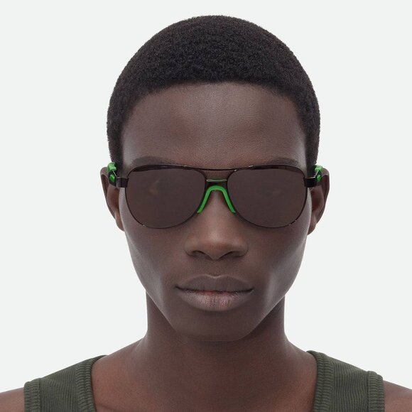 Bottega Veneta BV1231S 001 Sunglasses Black/Green Aviator Frame, Grey Lenses - Picture 2 of 11